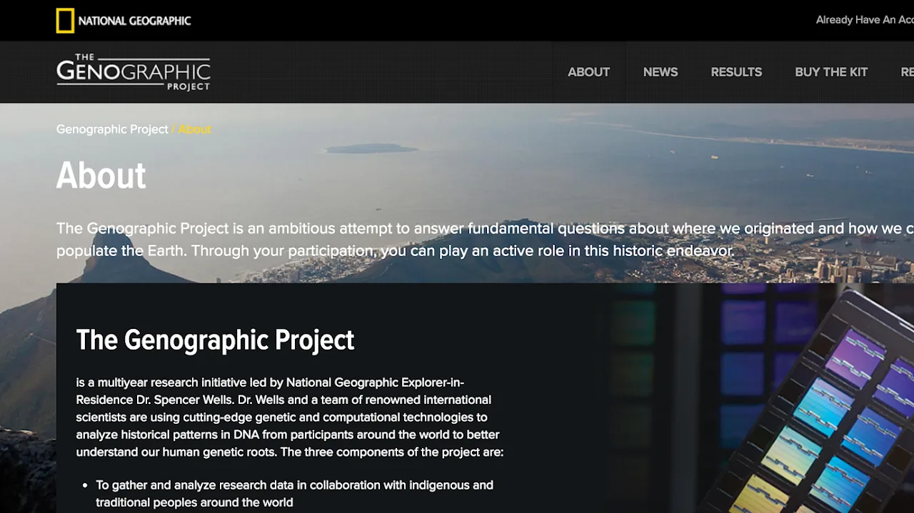 National Geographic Genographic Project screenshot