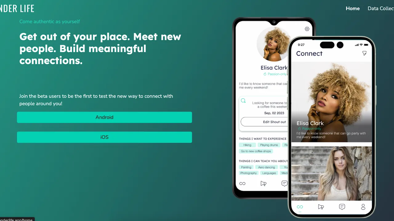 Screenshot of Sonder Life project shown in Threde's portfolio