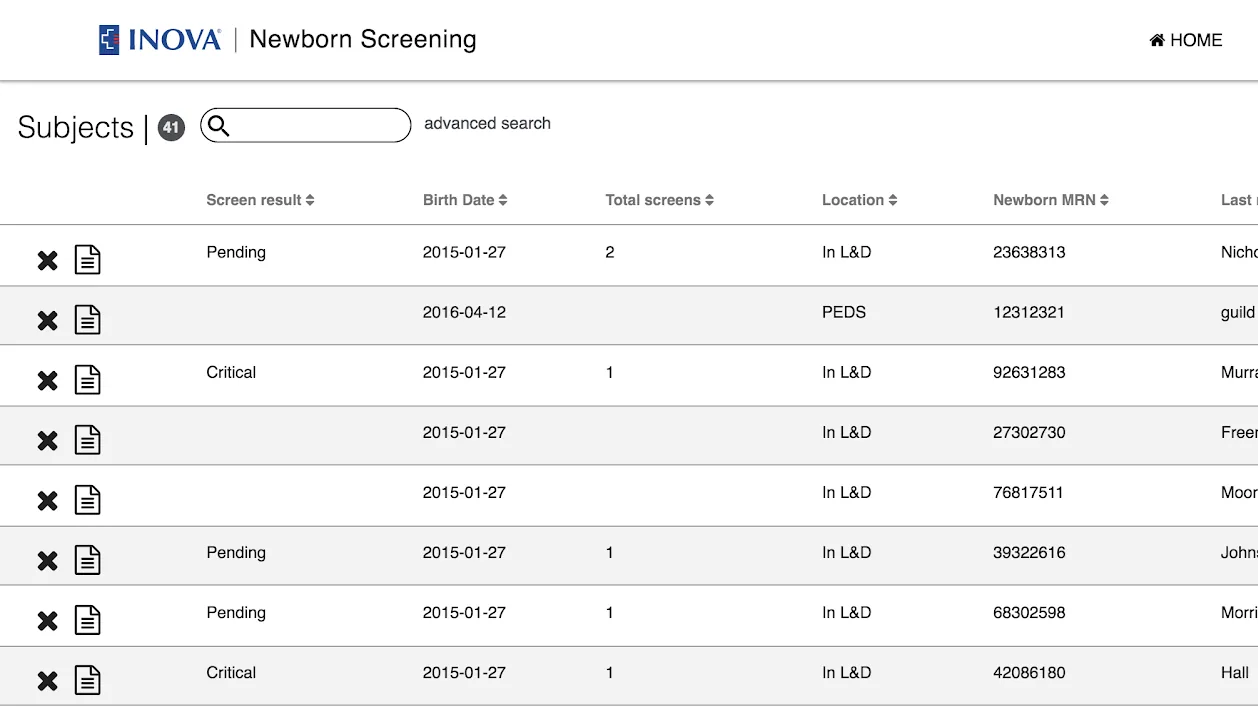 Inova Fairfax Hospital newborn screening application